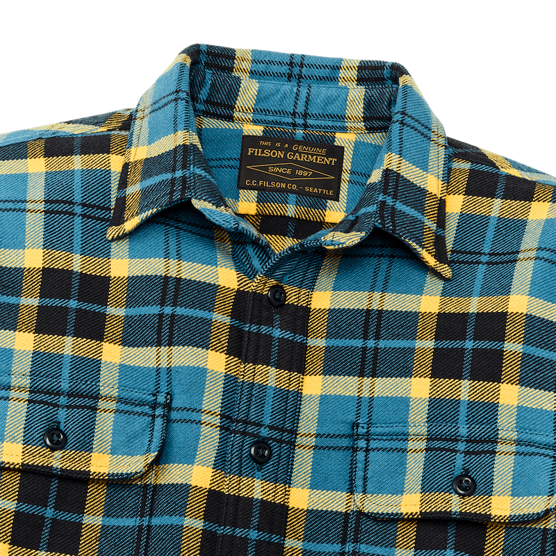 Filson Vintage Flannel Work Shirt in Blue Ash Gold Plaid