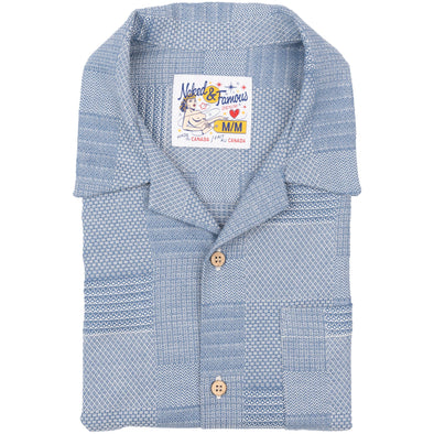 Naked & Famous Aloha Shirt in Pale Blue Dobby Patchwork