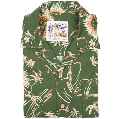 Naked & Famous Aloha Shirt in Green Waikiki Waves