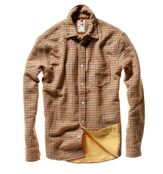 Relwen Chamois-Lined Flannel Shirt in Wheat Multi Check