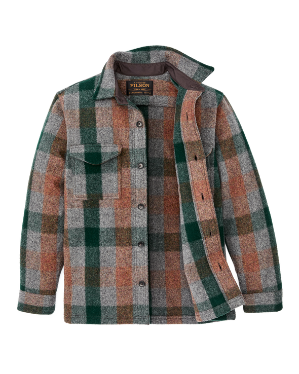 Filson Mackinaw Wool Jac-Shirt in Green/Orange/Grey Plaid
