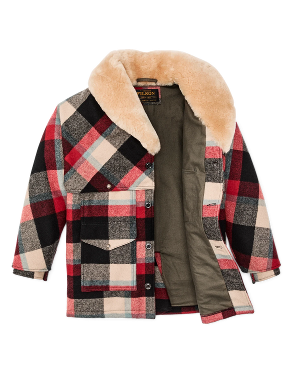 Filson Lined Wool Packer Coat in Red/Cream/Blue Plaid