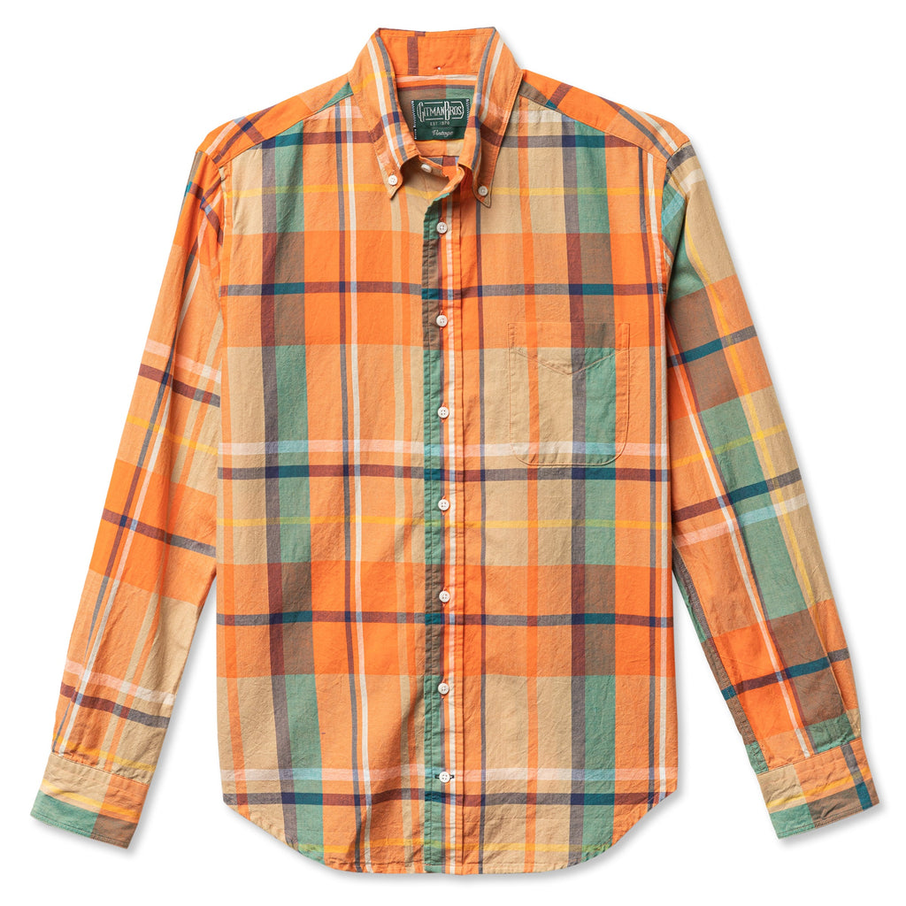 Gitman Vintage LS Shirt in Orange / Green Archive Madras