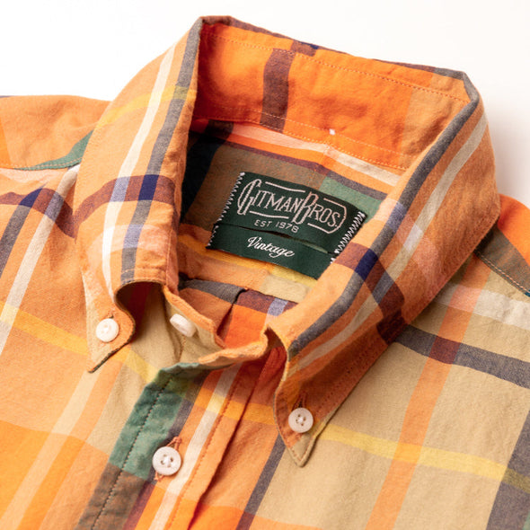 Gitman Vintage LS Shirt in Orange / Green Archive Madras