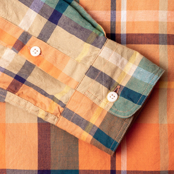 Gitman Vintage LS Shirt in Orange / Green Archive Madras