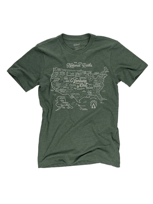 Landmark Project National Parks Map Tee in Conifer