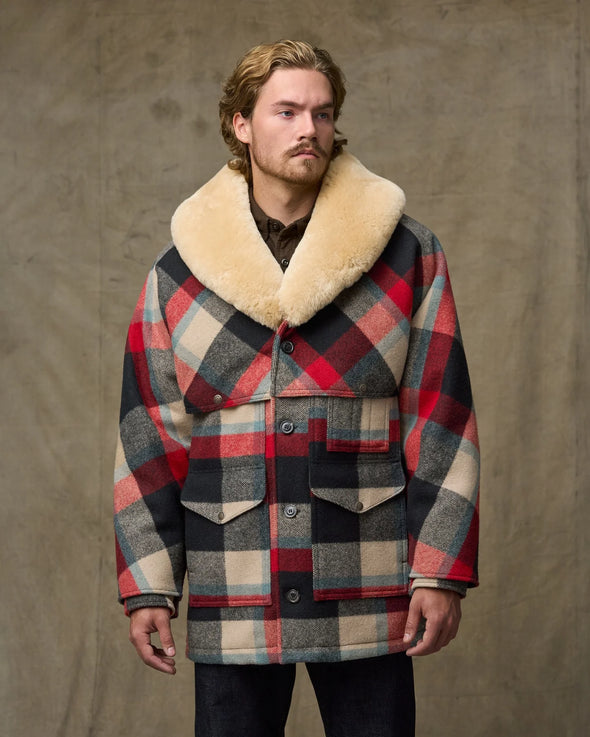 Filson Lined Wool Packer Coat in Red/Cream/Blue Plaid