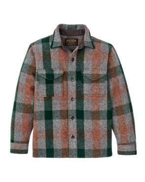 Filson Mackinaw Wool Jac-Shirt in Green/Orange/Grey Plaid