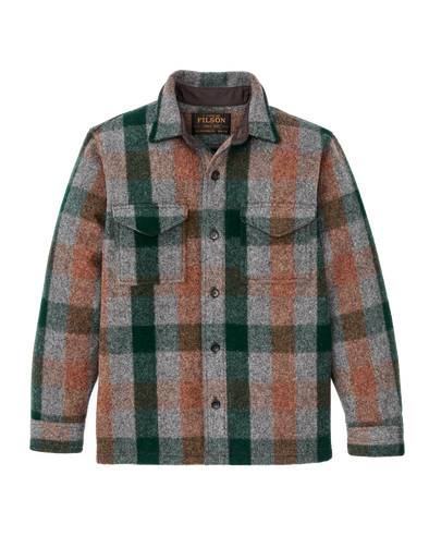 Filson Mackinaw Wool Jac-Shirt in Green/Orange/Grey Plaid
