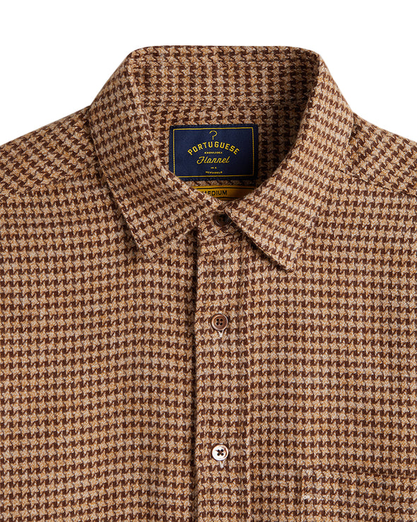 Portuguese Flannel Abstract Pied Poule LS Shirt Brown