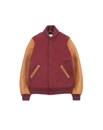 Dehen 1920 Varsity Jacket -in Burgundy / Navy & Scarlet / Rust