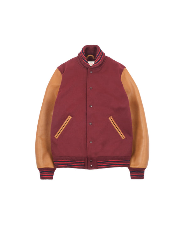 Dehen 1920 Varsity Jacket -in Burgundy / Navy & Scarlet / Rust