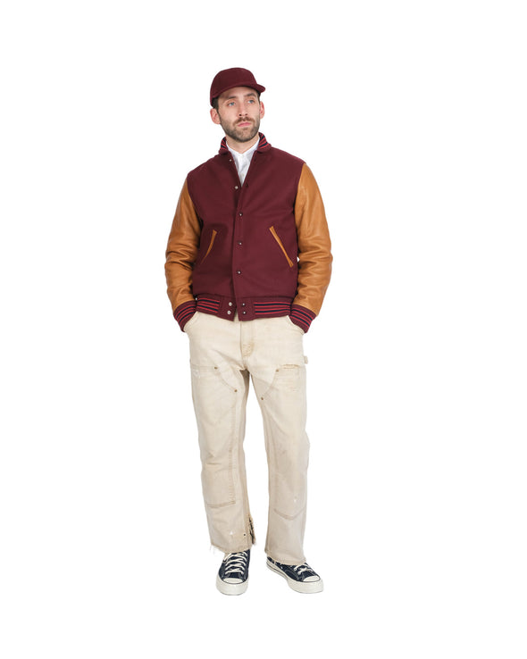 Dehen 1920 Varsity Jacket -in Burgundy / Navy & Scarlet / Rust