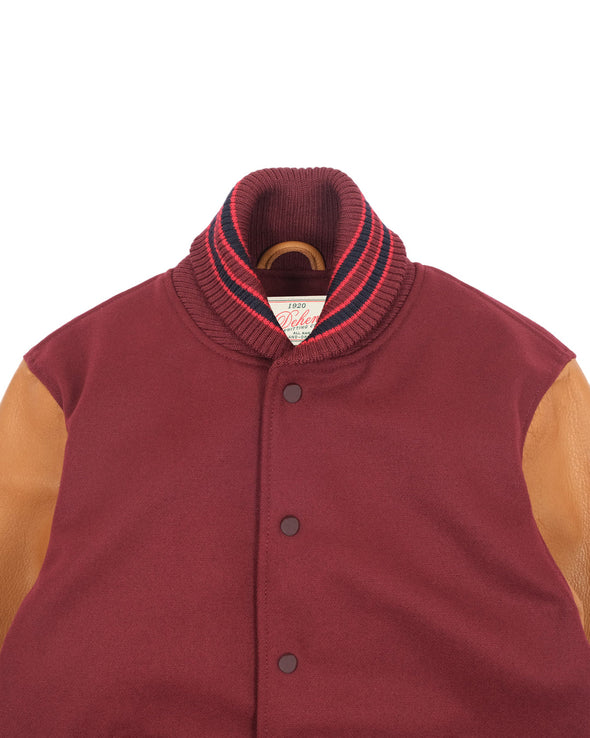 Dehen 1920 Varsity Jacket -in Burgundy / Navy & Scarlet / Rust