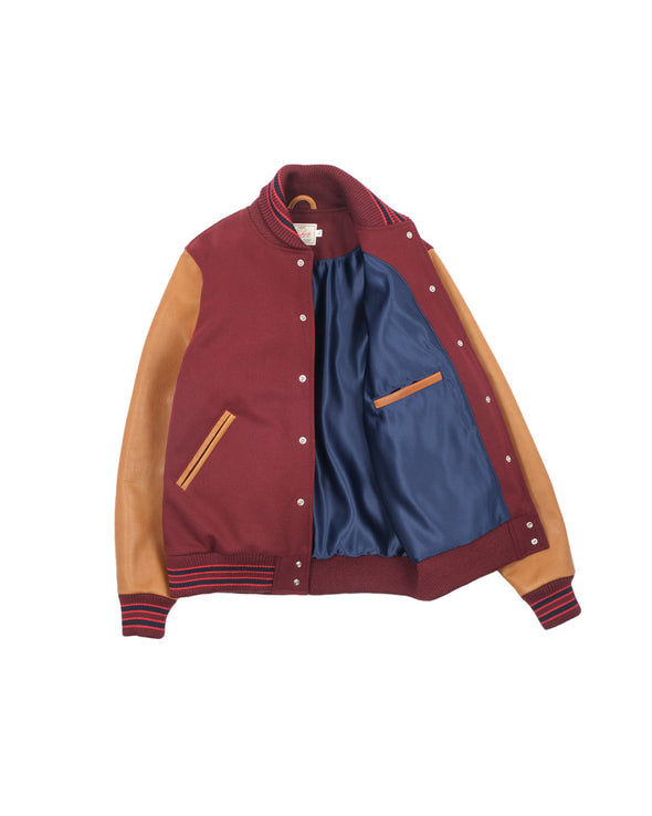 Dehen 1920 Varsity Jacket -in Burgundy / Navy & Scarlet / Rust