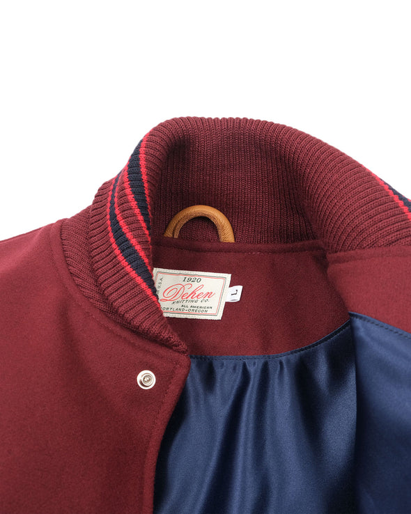 Dehen 1920 Varsity Jacket -in Burgundy / Navy & Scarlet / Rust