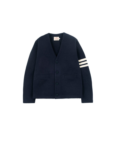 Dehen 1920 Slouchy Varsity Cardigan in Dark Navy / Off White