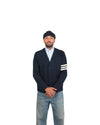 Dehen 1920 Slouchy Varsity Cardigan in Dark Navy / Off White