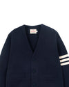 Dehen 1920 Slouchy Varsity Cardigan in Dark Navy / Off White
