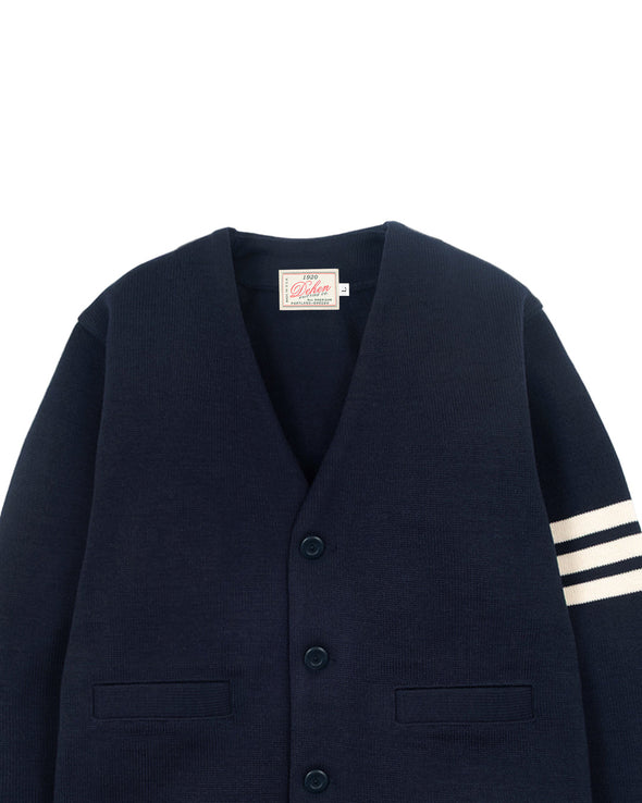 Dehen 1920 Slouchy Varsity Cardigan in Dark Navy / Off White