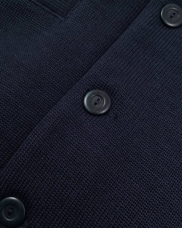 Dehen 1920 Slouchy Varsity Cardigan in Dark Navy / Off White