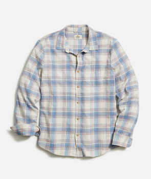 Marine Layer LS Classic Stretch Selvage Shirt in Indigo Plaid