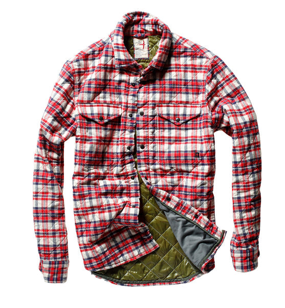 Relwen Quilted Flannel Shirt Jacket in White / Red / Blue