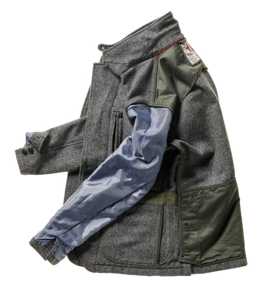 Relwen Heritage Trap Blazer in Light Grey/Black Herringbone