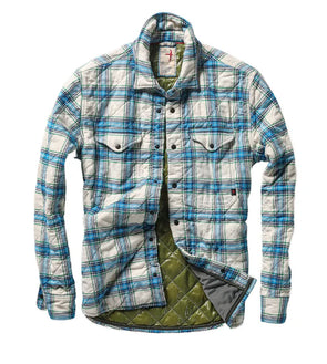 Relwen Quilted Flannel Shirt Jacket in White/Light Blue/Green Plaid