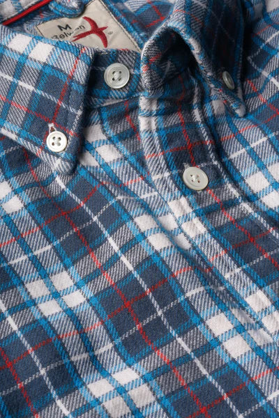 Relwen Chamois-Lined Flannel Shirt in White/Navy/Red Plaid