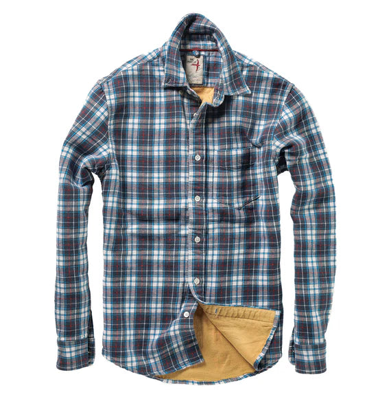 Relwen Chamois-Lined Flannel Shirt in White/Navy/Red Plaid