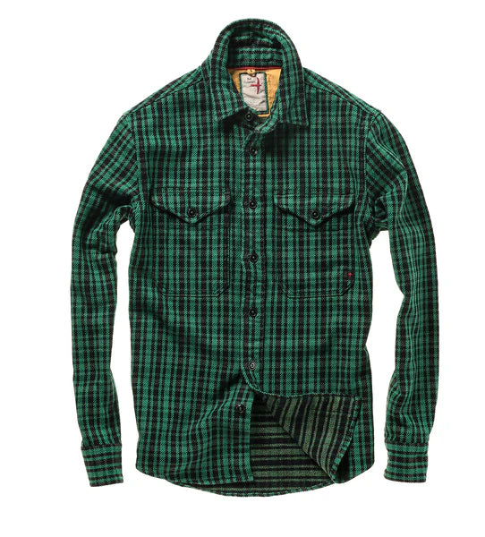 Relwen Mountain Flannel Shirt in Green/Black Grid Plaid