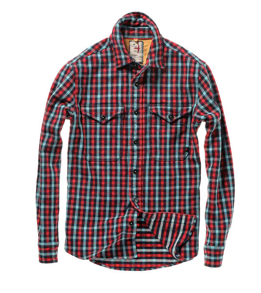 Relwen Mountain Flannel Shirt in Red/Navy/LtBlue Check