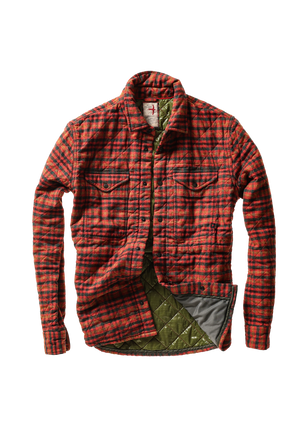 Relwen Quilted Flannel Shirt jacket in Burnt Red Tweedy Check