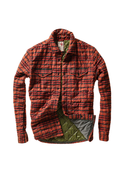 Relwen Quilted Flannel Shirt jacket in Burnt Red Tweedy Check