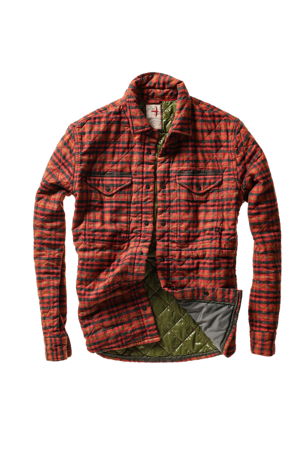 Relwen Quilted Flannel Shirt jacket in Burnt Red Tweedy Check