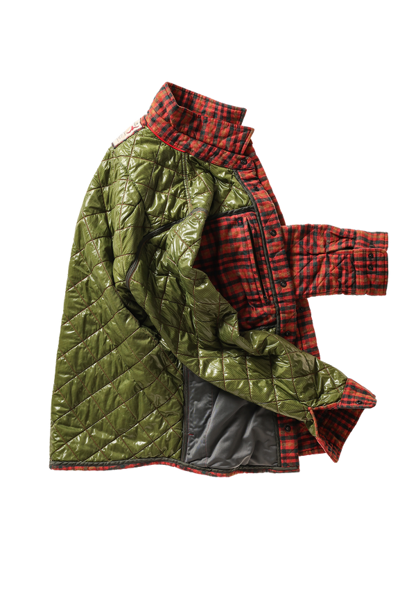 Relwen Quilted Flannel Shirt jacket in Burnt Red Tweedy Check