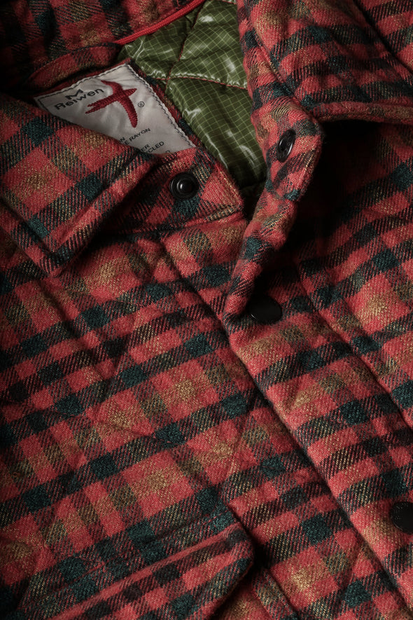 Relwen Quilted Flannel Shirt jacket in Burnt Red Tweedy Check