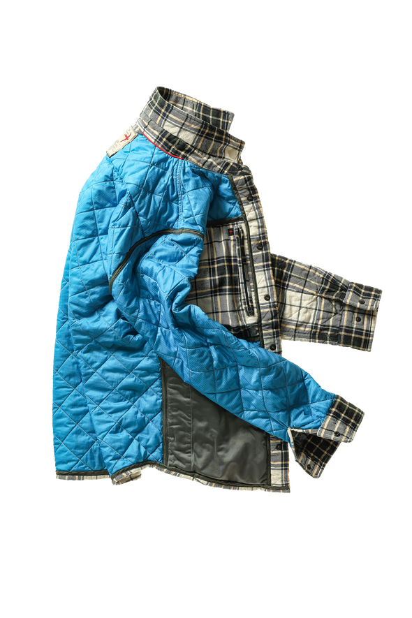 Relwen Quilted Flannel Shirtjacket in Cream/Forest Tartan