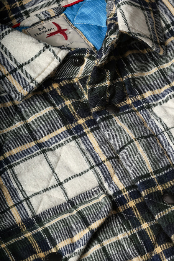 Relwen Quilted Flannel Shirtjacket in Cream/Forest Tartan