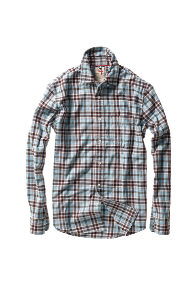 Relwen Flyweight Flannel in Light Blue/Brown Plaid