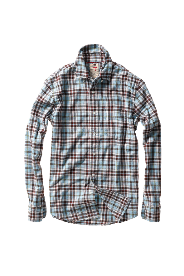 Relwen Flyweight Flannel in Light Blue/Brown Plaid
