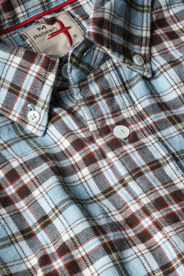 Relwen Flyweight Flannel in Light Blue/Brown Plaid