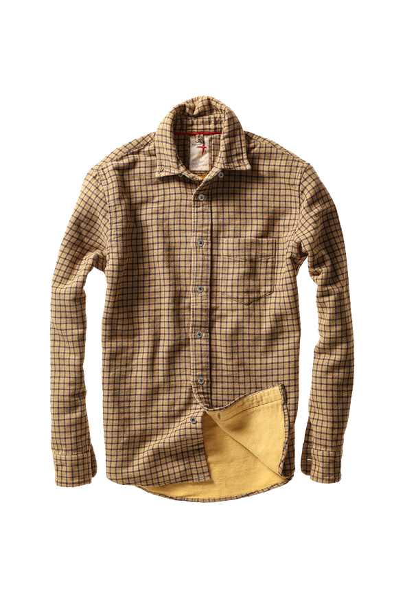 Relwen LS Plaid Chamois-Lined Flannel in Gold Tweed Guncheck
