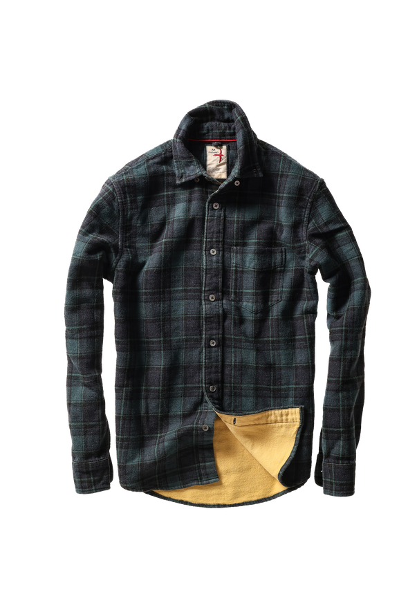 Relwen LS Plaid Chamois-Lined Flannel in Green Navy Black