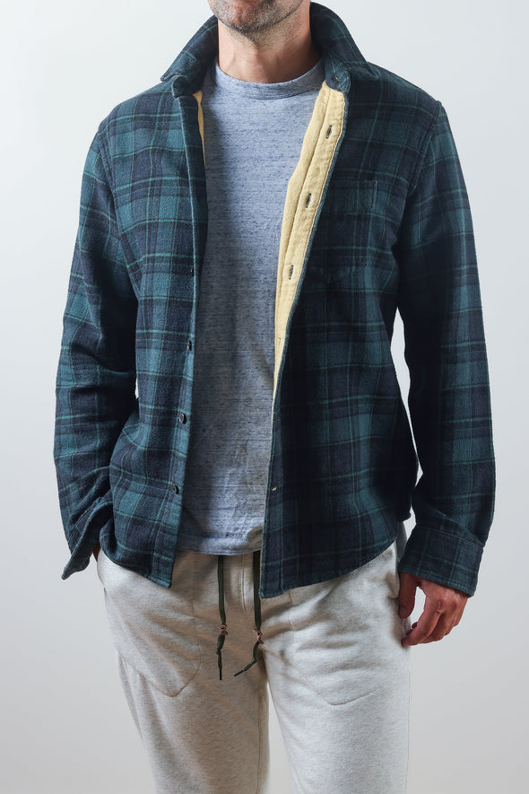 Relwen LS Plaid Chamois-Lined Flannel in Green Navy Black