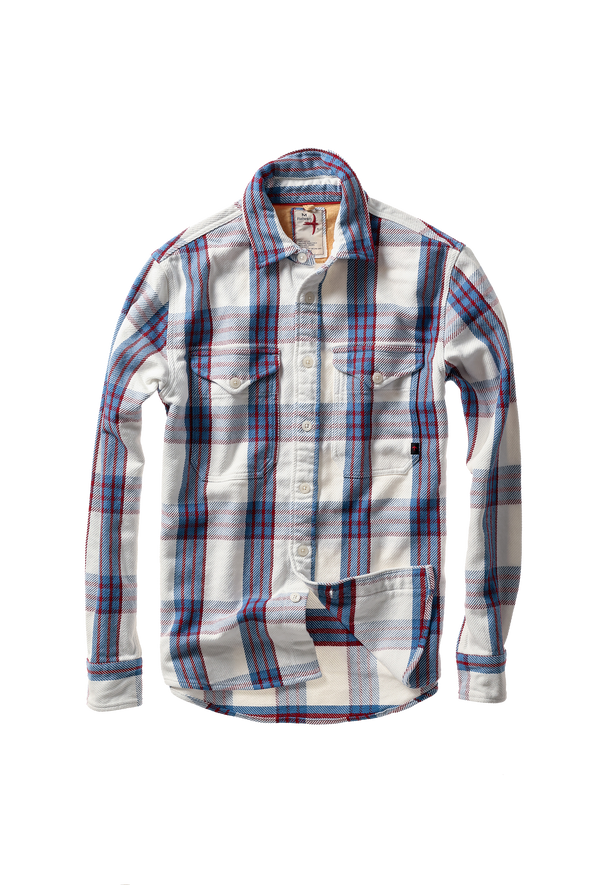 Relwen LS Mountain Flannel in White Light Blue Plaid