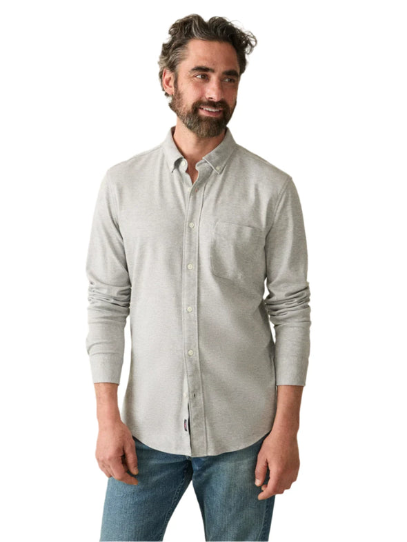 Faherty Coastline Knit Shirt in Grey Heather Twill