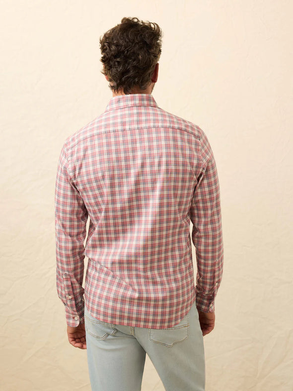 Faherty Movement LS Shirt in Red Charcoal Plaid