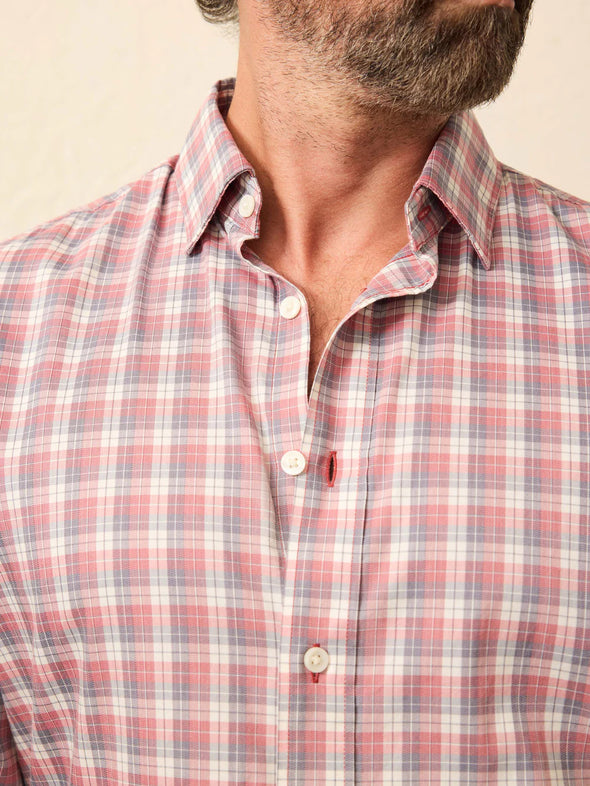 Faherty Movement LS Shirt in Red Charcoal Plaid